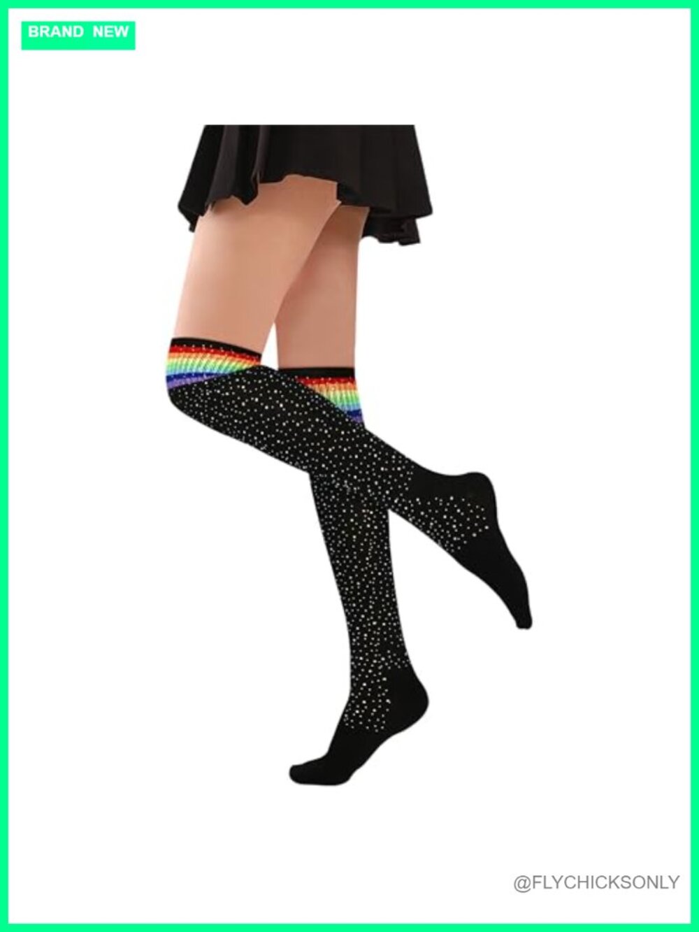 Glitter Rhinestone Thigh High Socks Striped Over Knee Sparkle Cotton